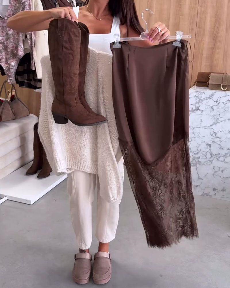 Véralune™ | Jupe en satin avec empiècements en dentelle