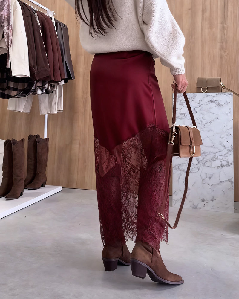 Véralune™ | Jupe en satin avec empiècements en dentelle