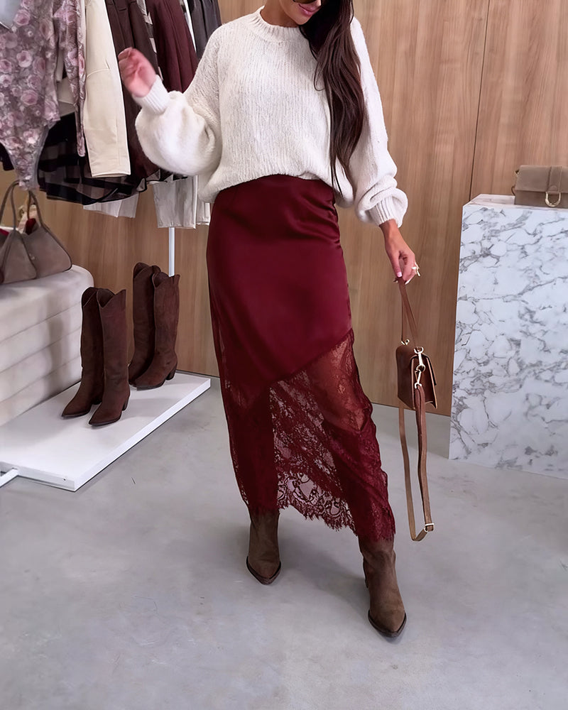 Véralune™ | Jupe en satin avec empiècements en dentelle