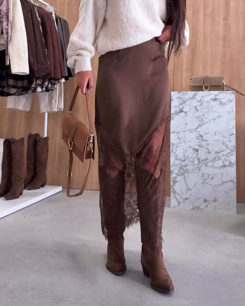 Véralune™ | Jupe en satin avec empiècements en dentelle